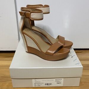 Ann Taylor Brown and Cream Wedge Sandals